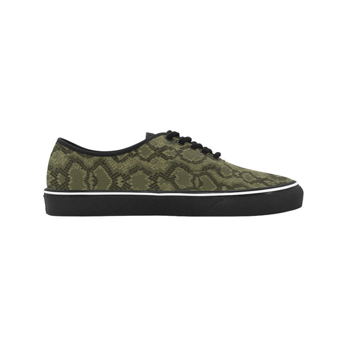 Women's Big Size Olive Snake Print Low Top Canvas Shoes