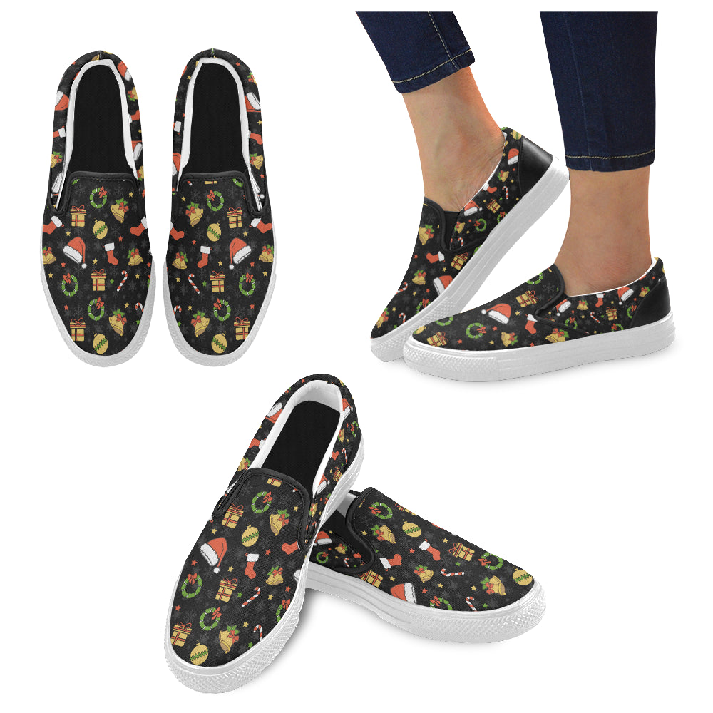 Women's Christmas Elements Print Canvas Slip On Shoes