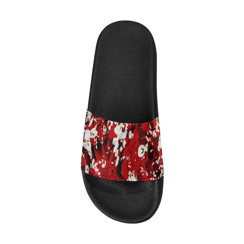 Men's Cherry Red Floral Print Canvas Sliders Sandal