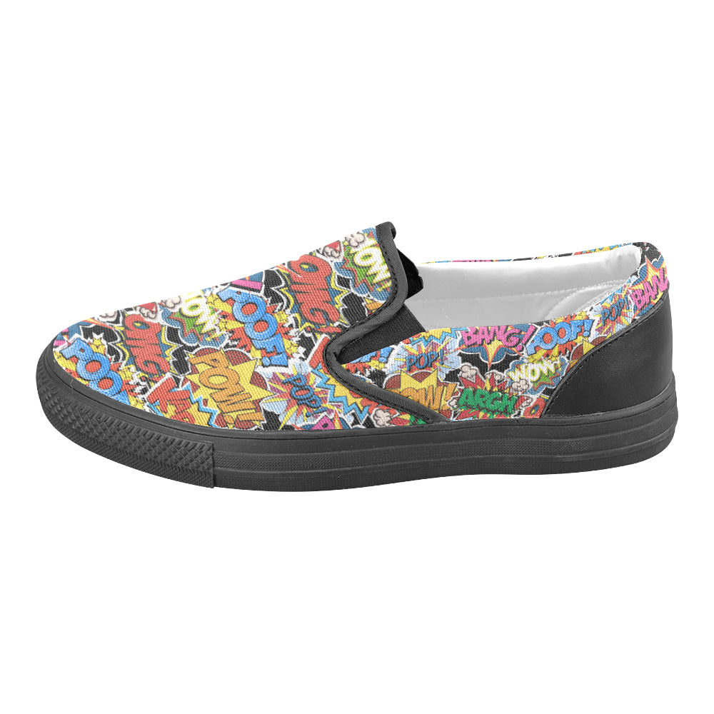 Men's Comic Bubbles Pop Art Print Canvas Slip On Shoes
