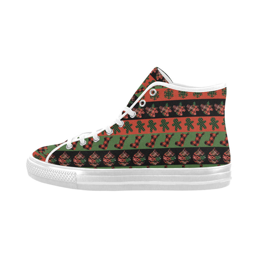 Men's Christmas Plaids Print Canvas High Top Shoes