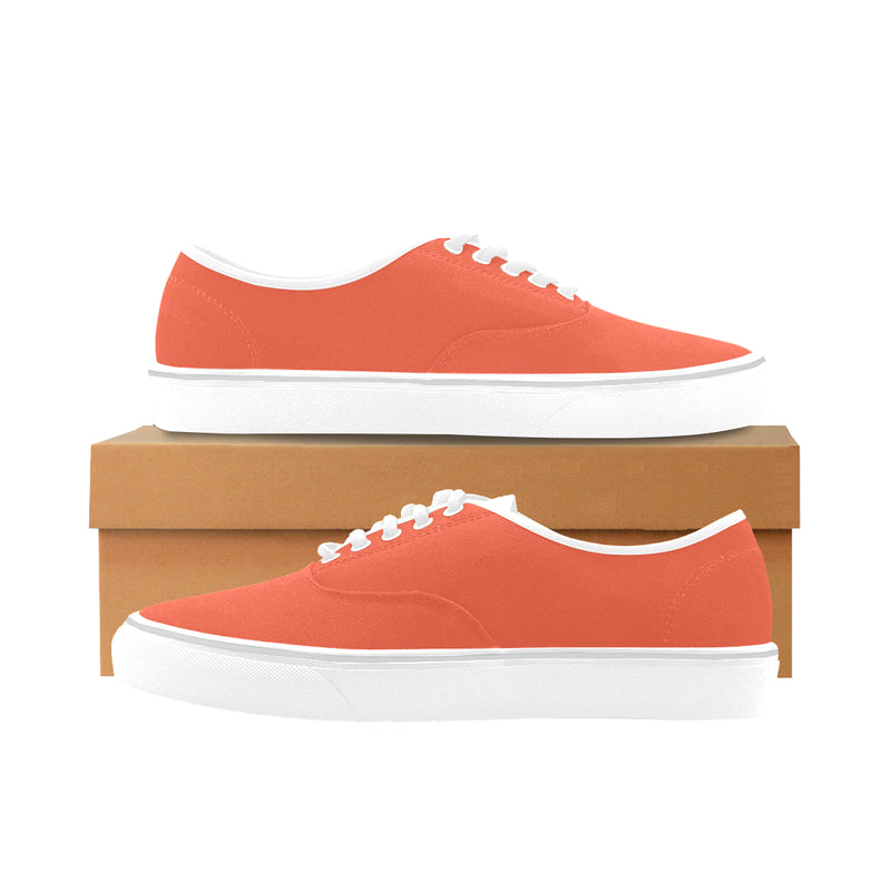 Men's Solid Orange Print Canvas Low Top Shoes (White)