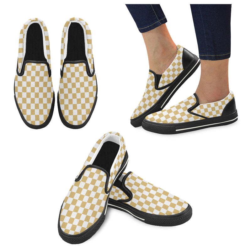 Women's Mustard Checks Print Slip-on Canvas Shoes