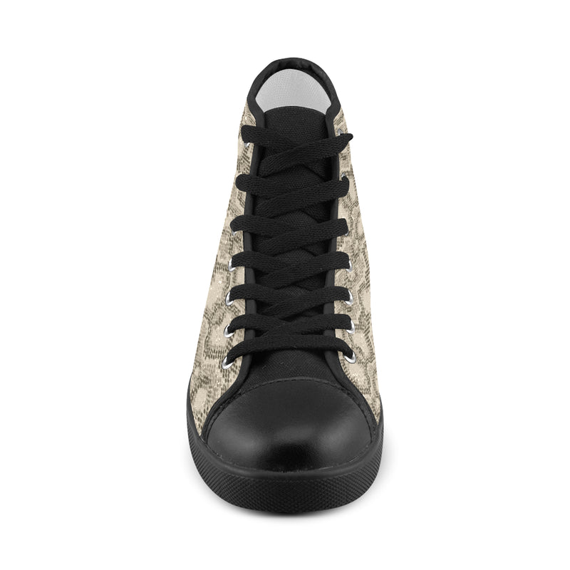 Women's Beige Snake Print High Top Canvas Shoes