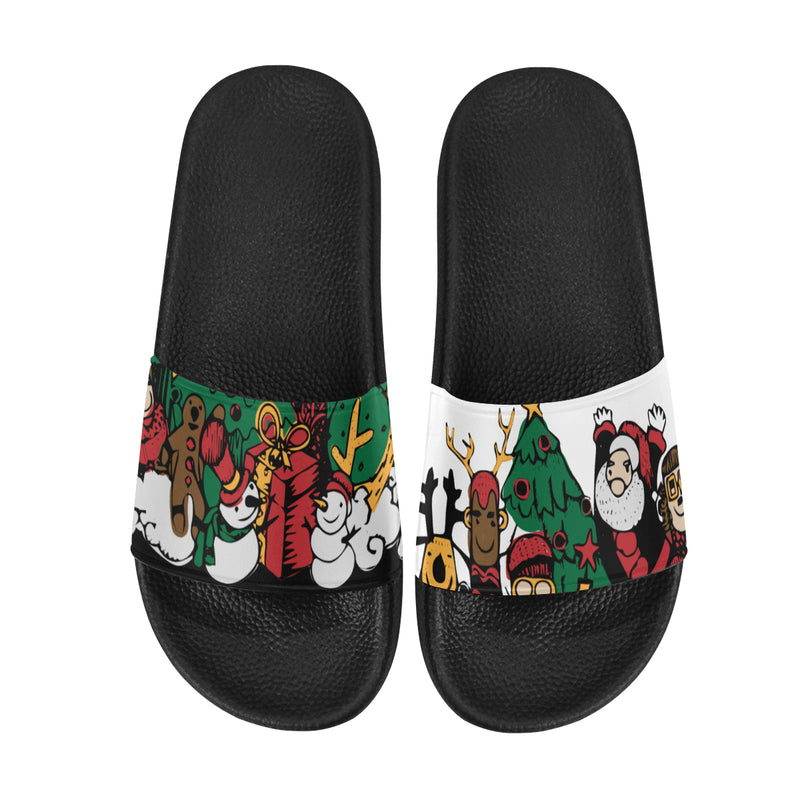 Men's Christmas Doodle Print Big Size Sliders Sandal