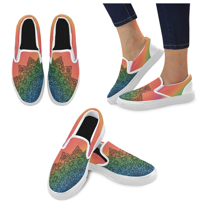 Men's Big Size Colorful Doodled Mandala Print Canvas Slip-on Shoes
