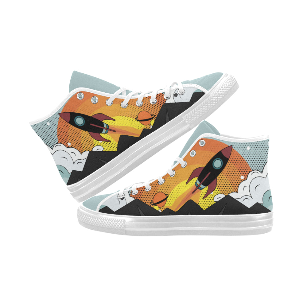 Men's Flying Rocket Pop Art Print Canvas High Top Shoes