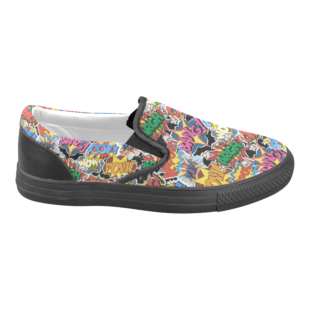 Men's Comic Bubbles Pop Art Print Canvas Slip On Shoes