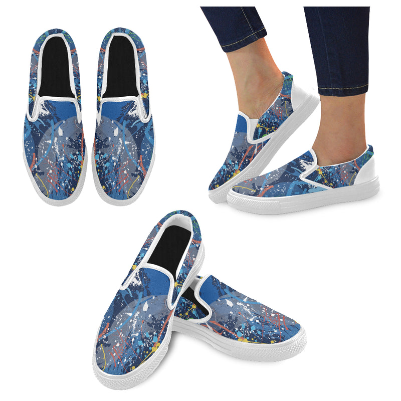 Men's Big Size Aquatic Paint Splatter Print Canvas Slip-on Shoes