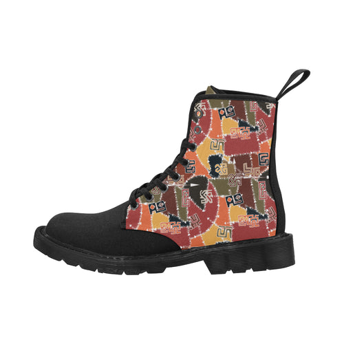 Women's Patchwork Tattoo Tribal Print Canvas Boots