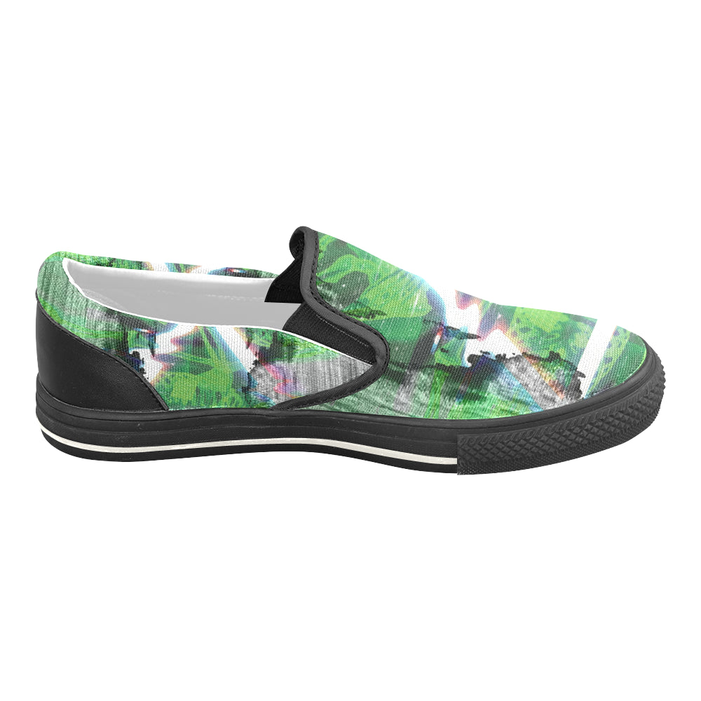 Men's Green Psychedelic Print Canvas Slip-on Shoes