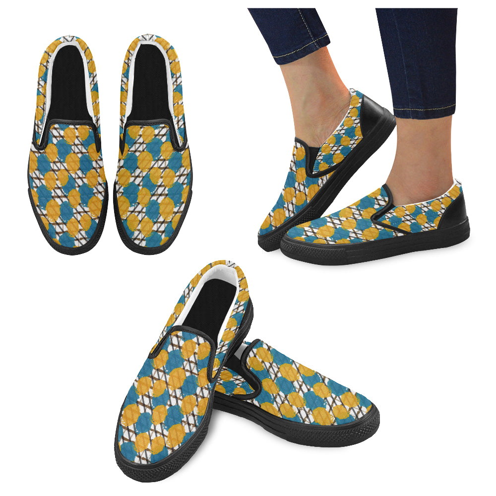 Women's Yellow Blue Polka Canvas Slip-on Shoes