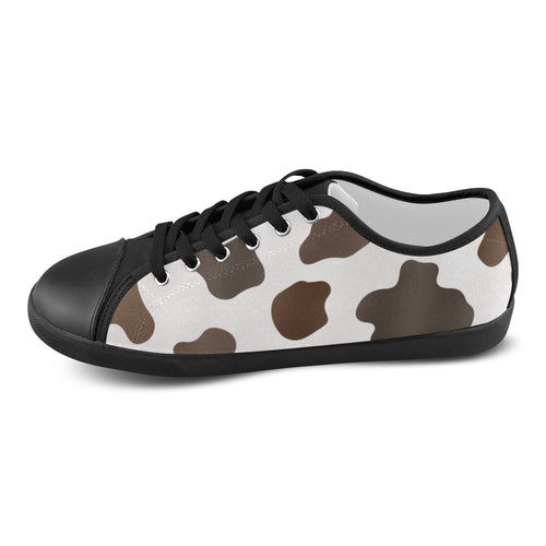 Women's Cream-Brown Cow Print Low Top Canvas Shoes