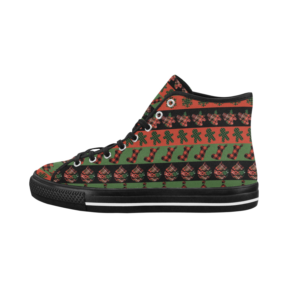 Men's Christmas Plaids Print Canvas High Top Shoes