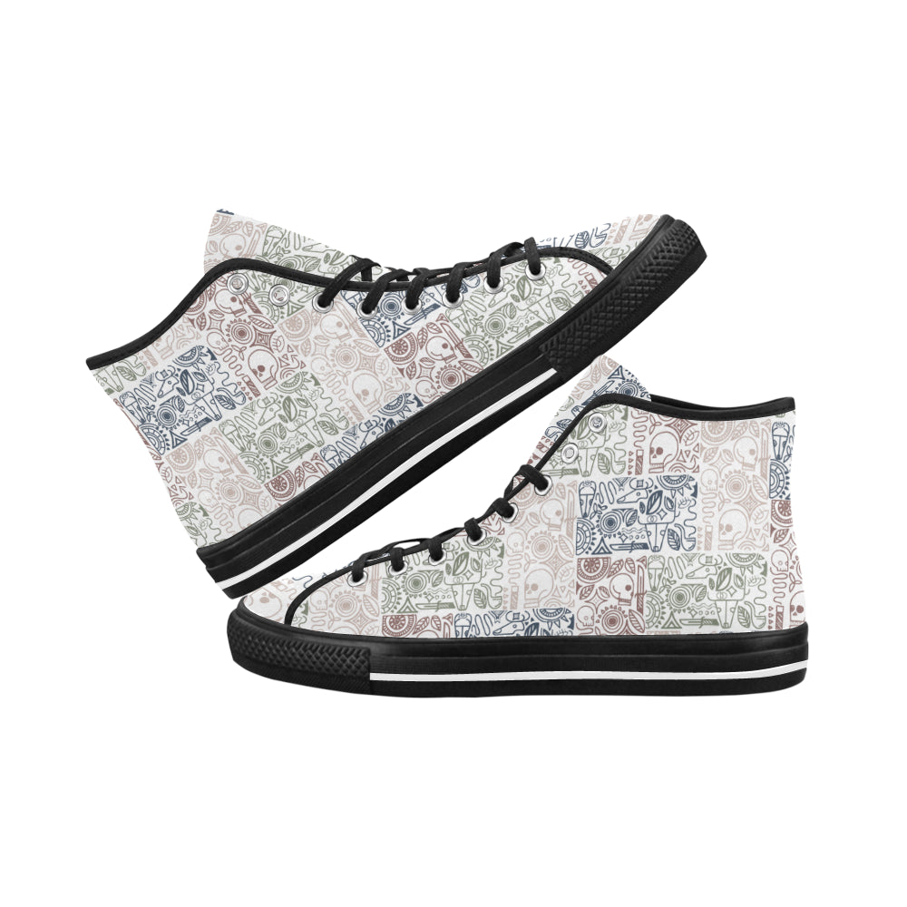 Women's Skull Doodle Print Canvas High Top Shoes