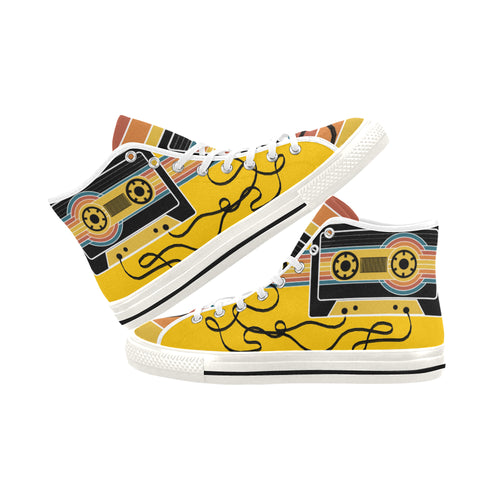 Women's Retro Cassette Pop Art Print Canvas High Top Shoes