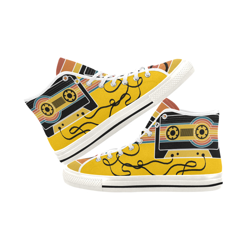 Women's Retro Cassette Pop Art Print Canvas High Top Shoes