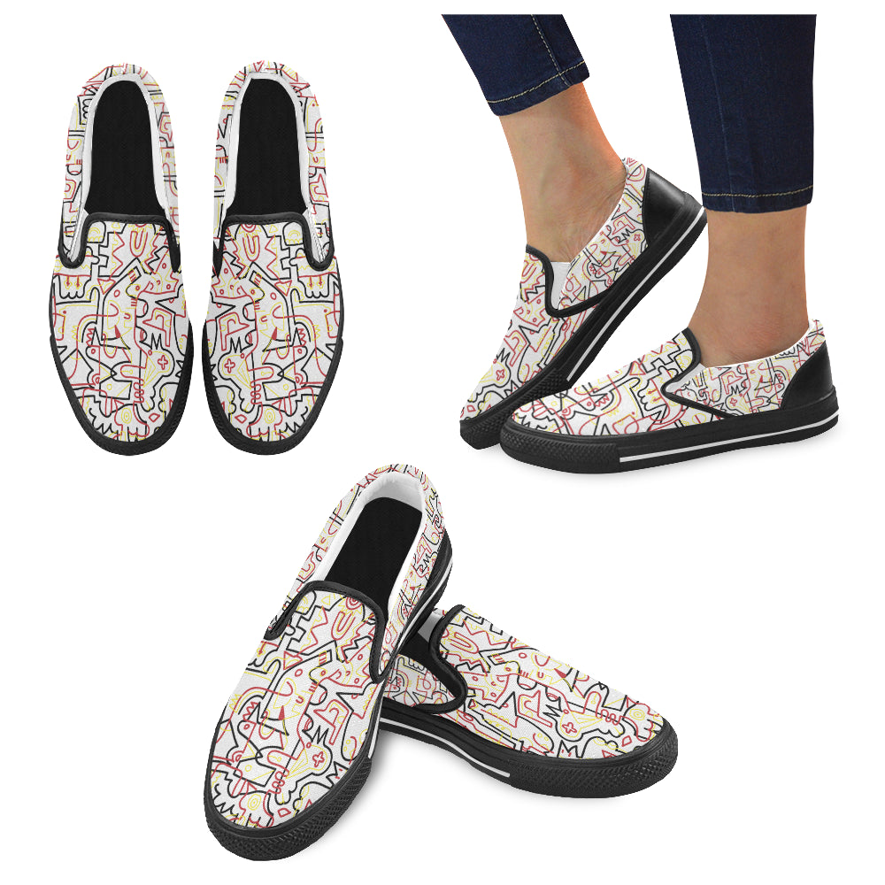 Women's Tangled Doodle Print Canvas Slip-on Shoes