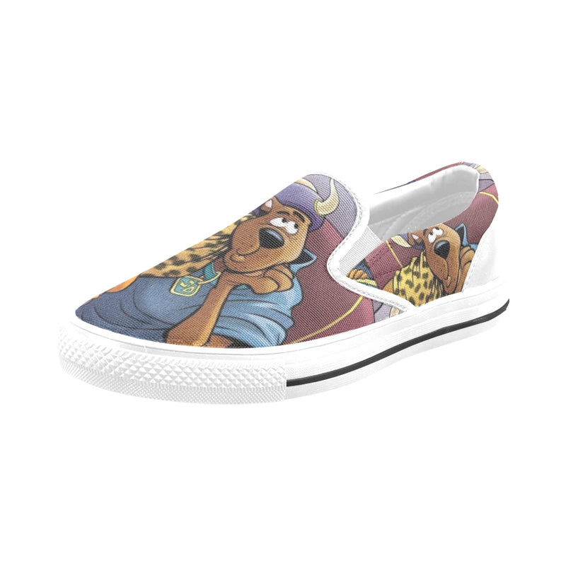 Men's King Scooby-Doo & Daphne Cartoon Print Canvas Slip-on Shoes (White)