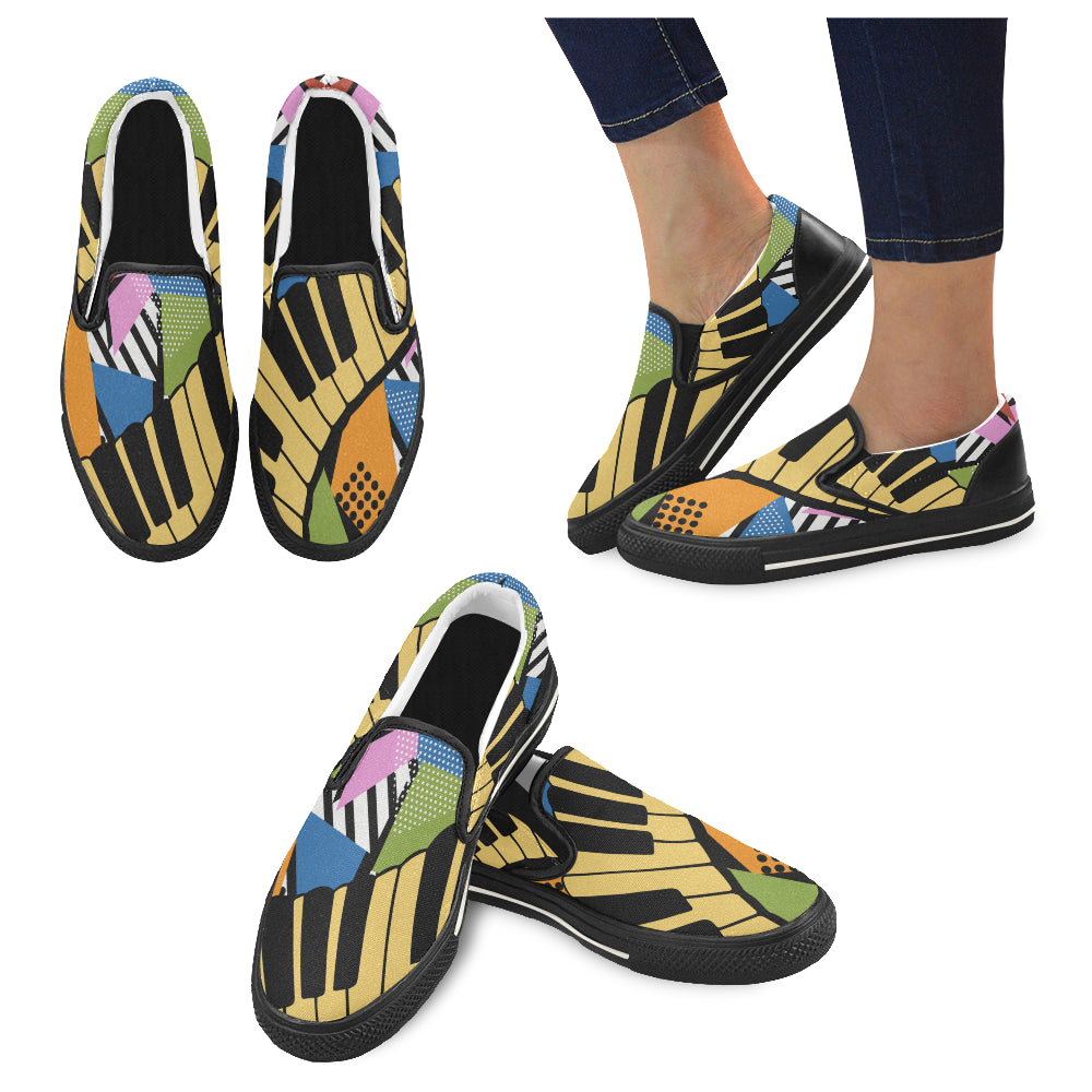 Men's Abstract Piano Pop Art Print Canvas Slip-on Shoes