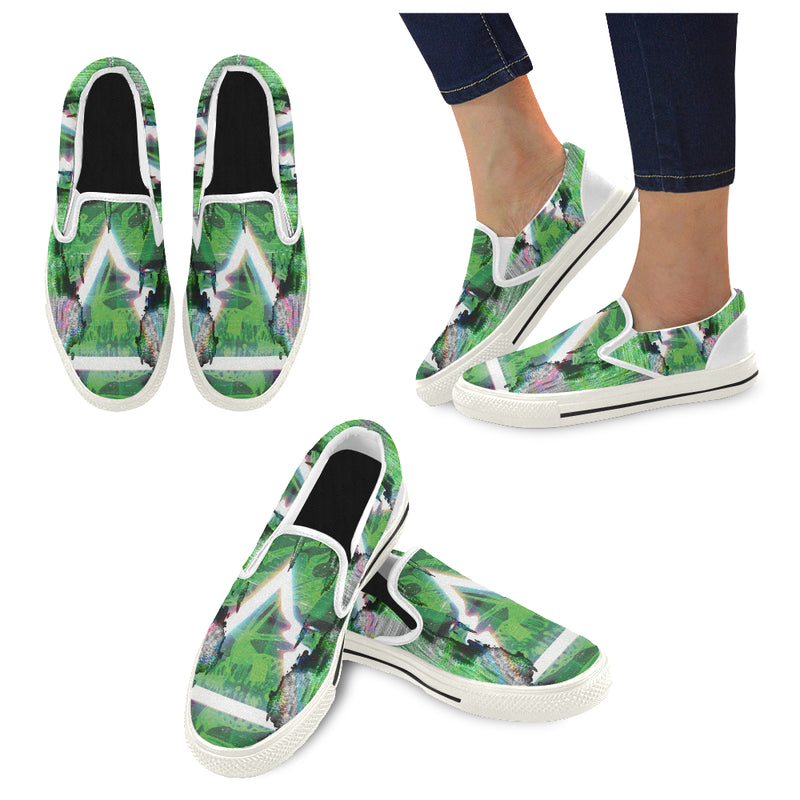 Men's Green Psychedelic Print Canvas Slip-on Shoes