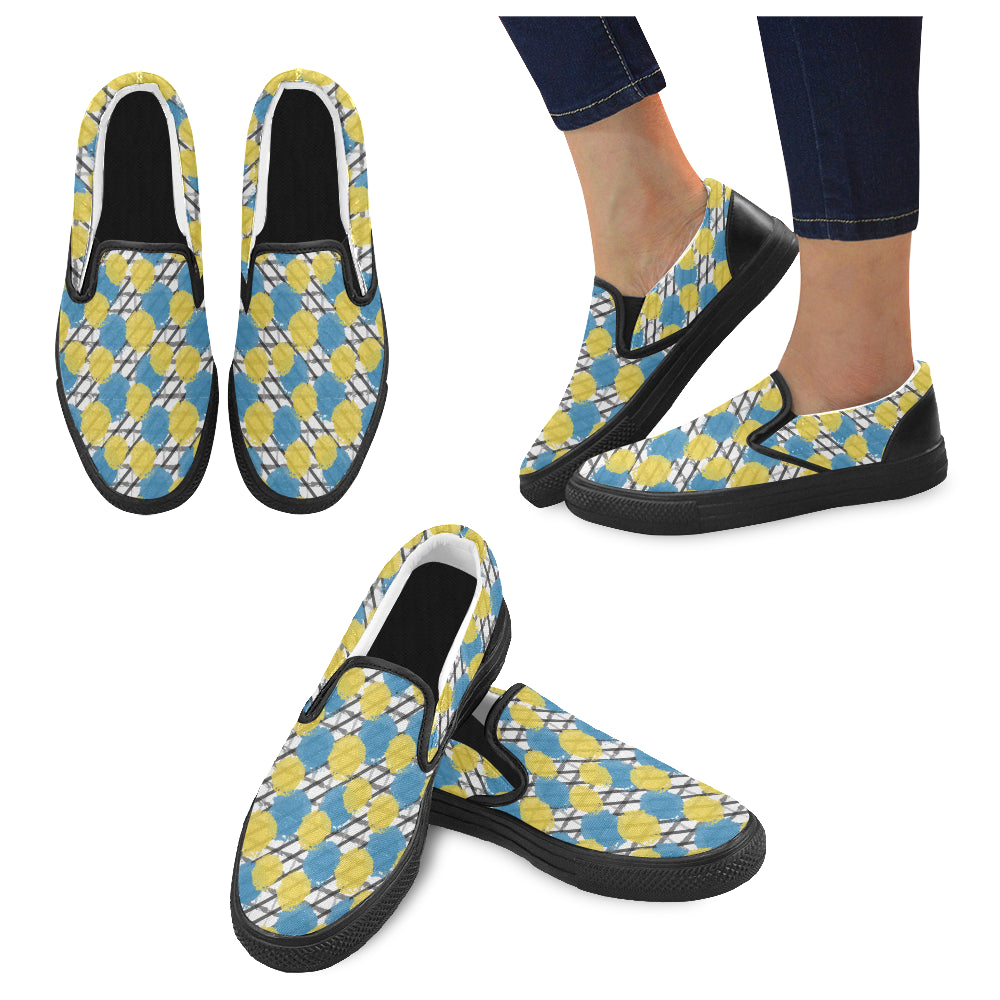 Men's Blue Polka Print Canvas Slip-On Shoes