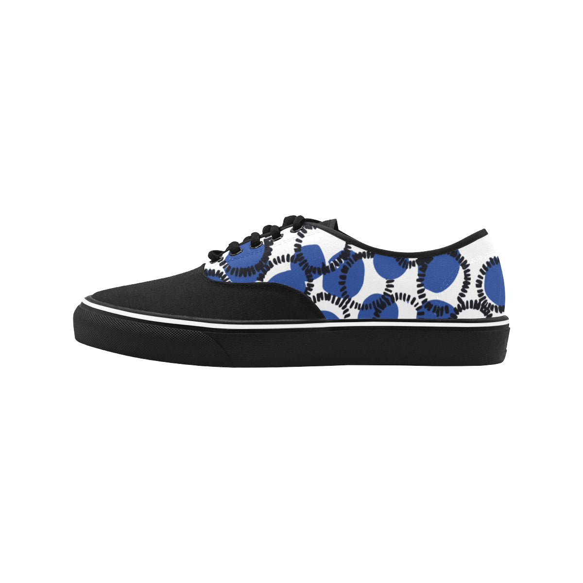 Men's White Blue Polka Print Canvas Low Top Shoes
