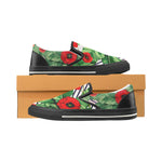 Men's Pop Red Floral Print Canvas Slip-on Shoes