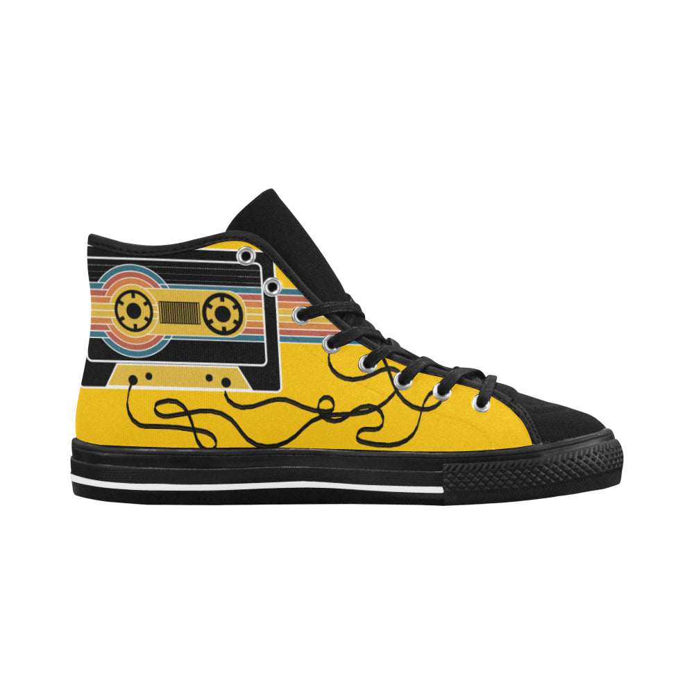 Women's Retro Cassette Pop Art Print Canvas High Top Shoes