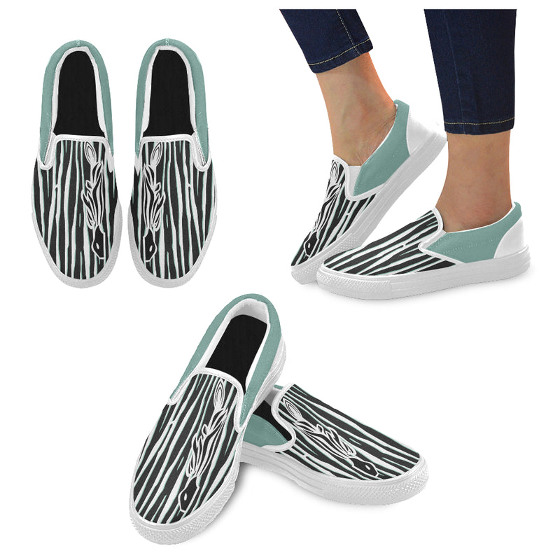 Women's Big Size Green Zebra Print Slip-on Canvas Shoes
