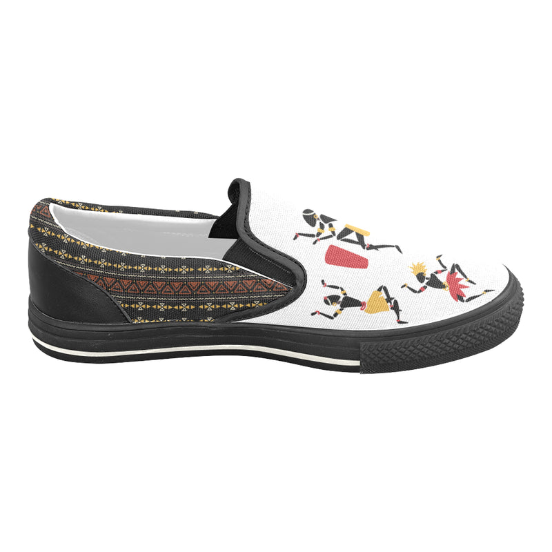 Women's Big Size Dancing Silhouette Tribal Print Canvas Slip-on Shoes