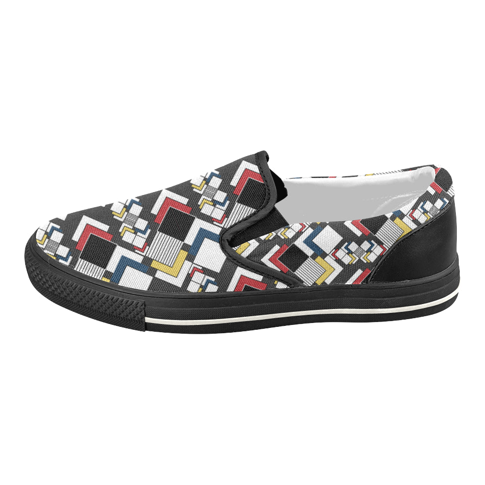 Women's Clashing Cubes Geometrical Print Slip-on Canvas Shoes