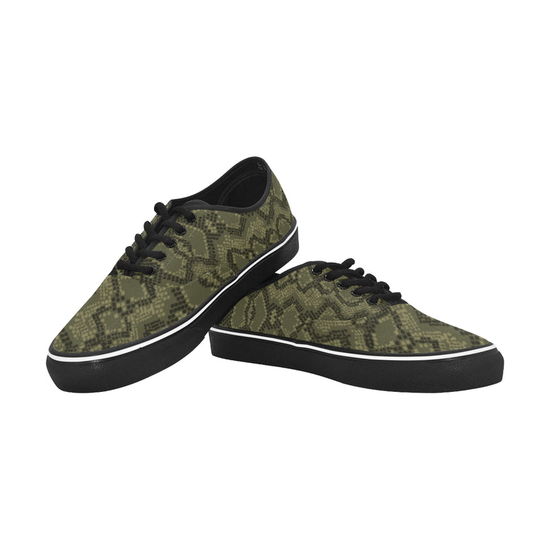 Women's Olive Snake Print Low Top Canvas Shoes