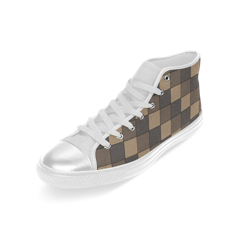 Kids's Brown Monochrome Checkers Print Canvas High Top Shoes
