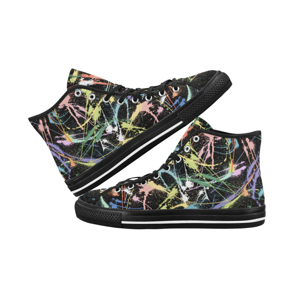 Women's Neon Paint Splatter Print Canvas High Top Shoes