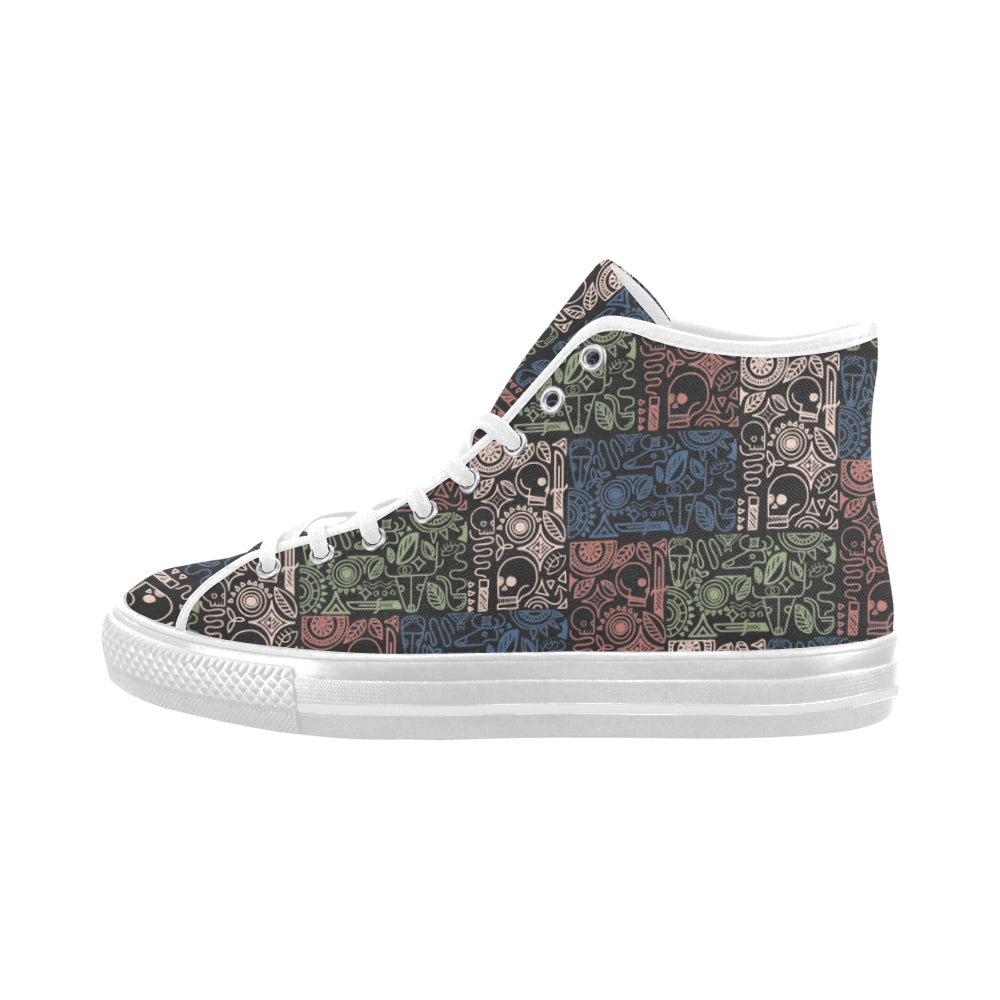 Men's Skull Doodle Print Canvas High Top Shoes