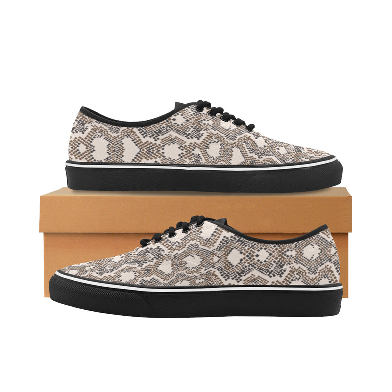 Women's Big Size Peach-Brown Snake Print Low Top Canvas Shoes