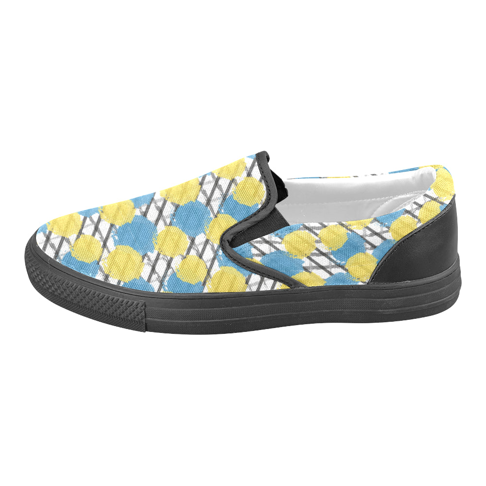 Men's Blue Polka Print Canvas Slip-On Shoes