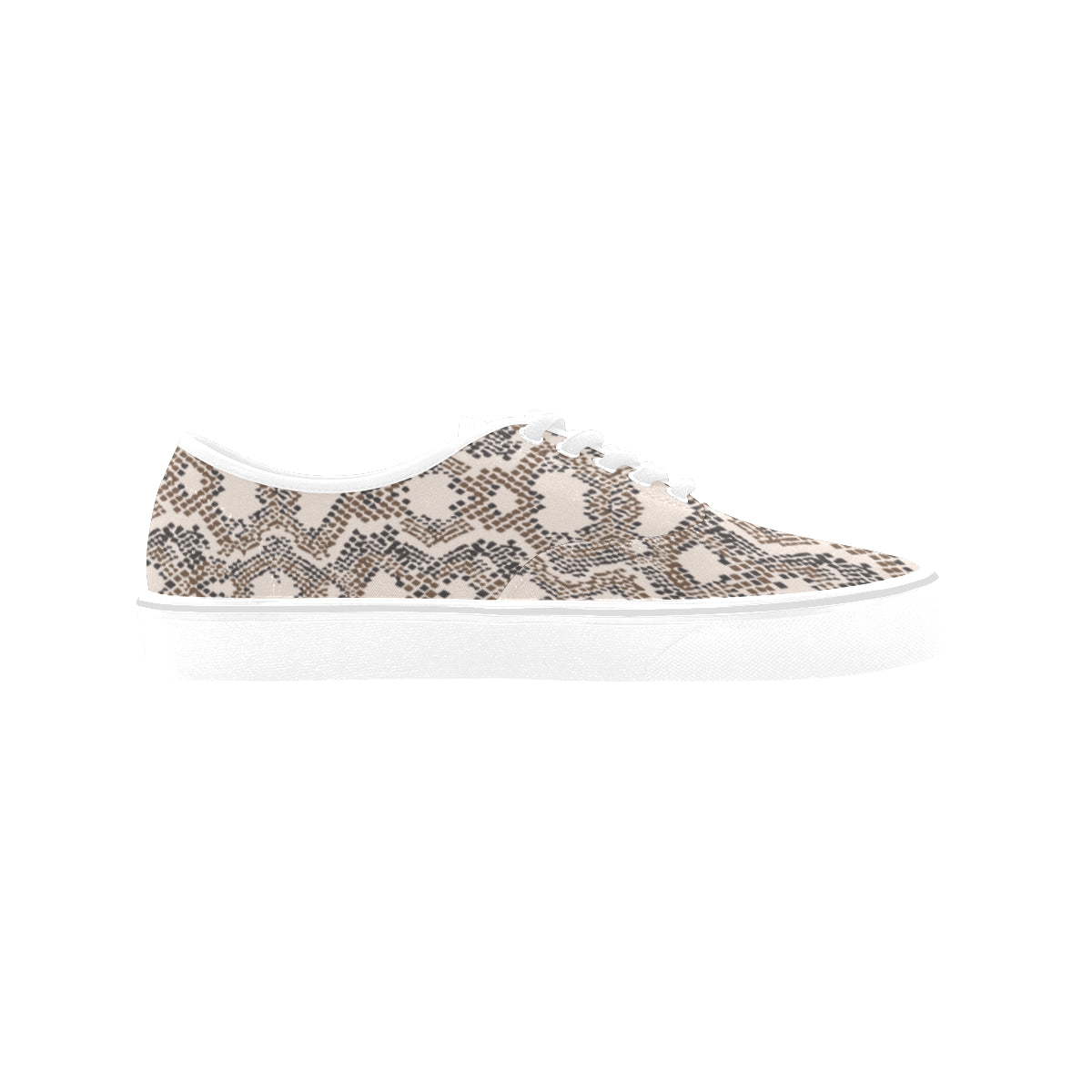 Women's Peach-Brown Snake Print Low Top Canvas Shoes