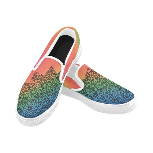 Men's Big Size Colorful Doodled Mandala Print Canvas Slip-on Shoes