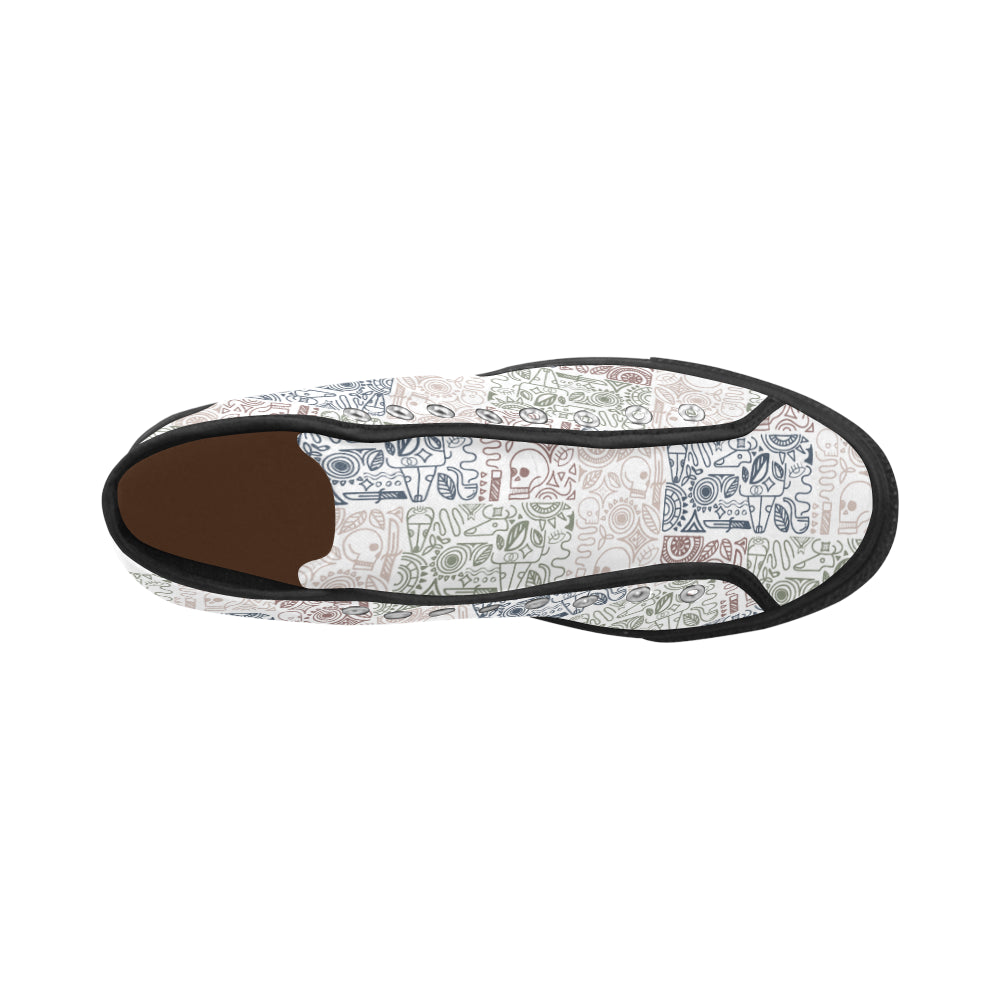 Men's Skull Doodle Print Canvas High Top Shoes