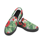 Men's Big Size Pop Red Floral Print Canvas Slip-on Shoes