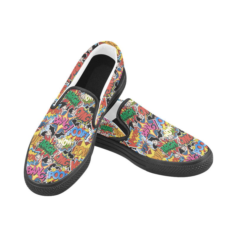 Women's Comic Bubbles Pop Art Print Canvas Slip on Shoes