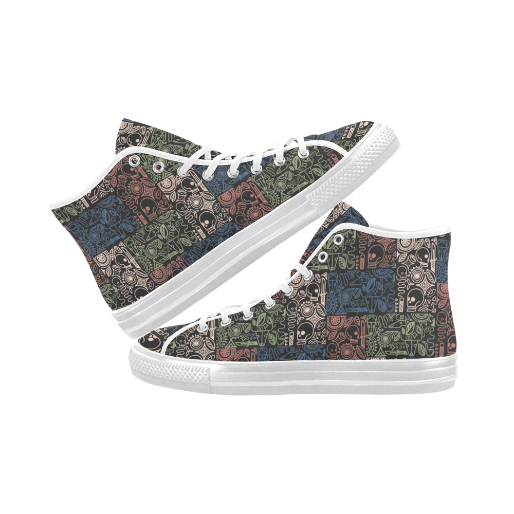 Men's Skull Doodle Print Canvas High Top Shoes