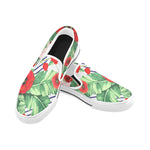 Men's Pop Red Floral Print Canvas Slip-on Shoes