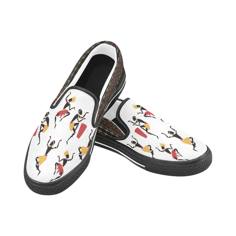 Women's Big Size Dancing Silhouette Tribal Print Canvas Slip-on Shoes
