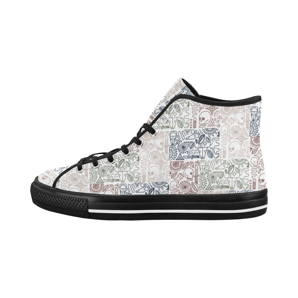 Men's Skull Doodle Print Canvas High Top Shoes