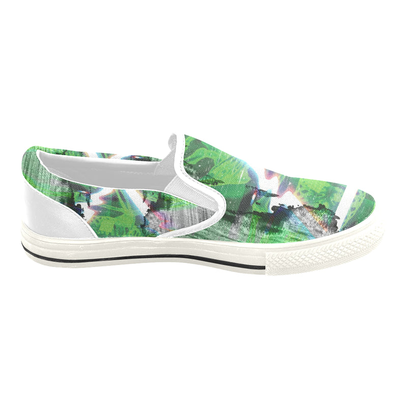 Men's Green Psychedelic Print Canvas Slip-on Shoes
