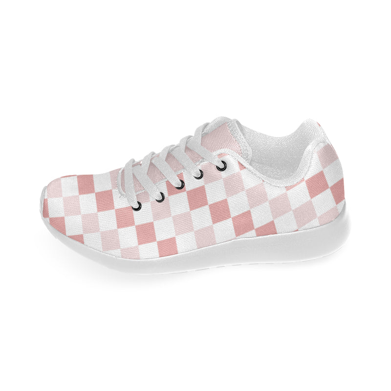 Kids' Baby Pink Checkers Print Canvas Sneakers