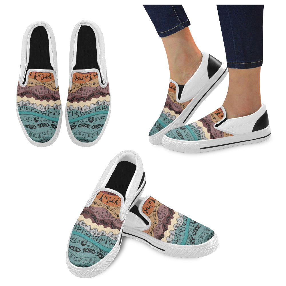 Women's Hued Waves Tribal Print Slip-on Canvas Shoes